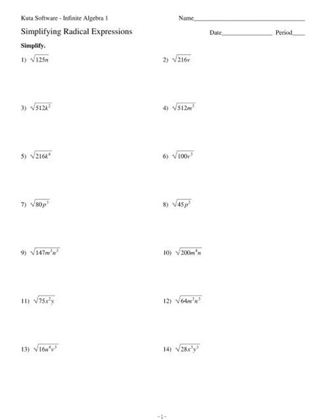 Simplifying Radical Expressions Kuta Software