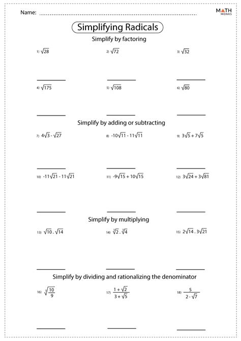 simplifying radical expressions worksheet algebra 2