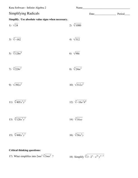 Simplifying Radicals Kuta Software