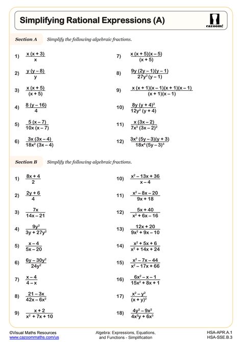simplifying rational expressions worksheet algebra 2