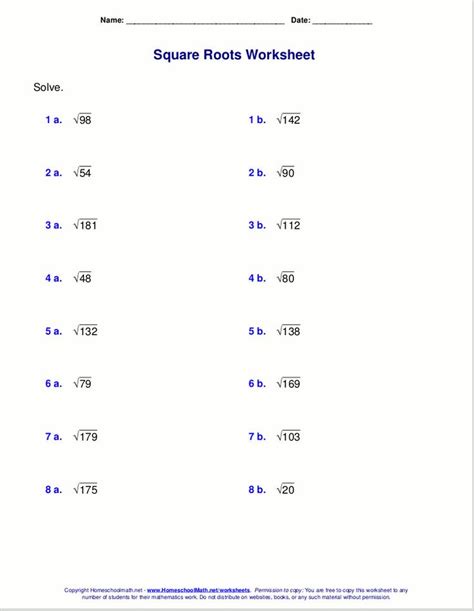 Simplifying Square Roots Worksheets Softschools Com Simplifying Square Roots Practice Worksheet - Simplifying Square Roots Practice Worksheet