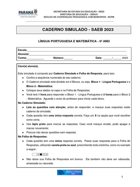 Simulado Saeb 2023