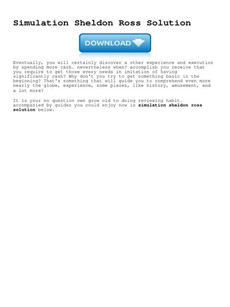 Simulation By Sheldon Ross Solution Manual