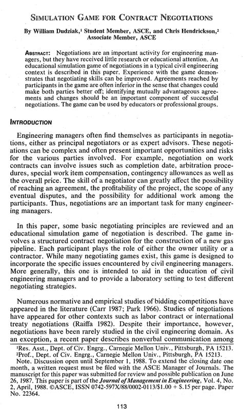 Simulation Game For Contract Negotiations By William
