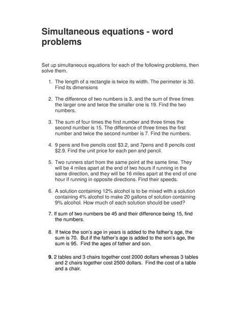 Simultaneous Equations Word Problems