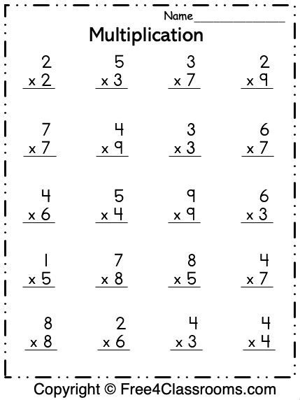 Single Digit Multiplication Eight Worksheets Free Printable 1 Digit By 1 Digit Multiplication - 1 Digit By 1 Digit Multiplication