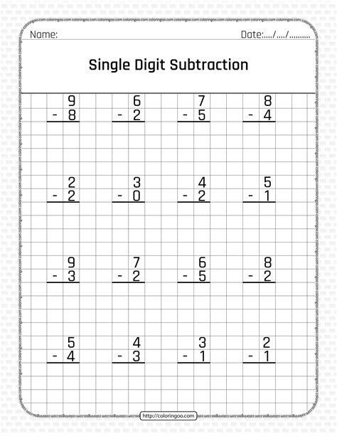 Single Digit Subtraction Worksheets Single Digit Subtraction Drills - Single Digit Subtraction Drills