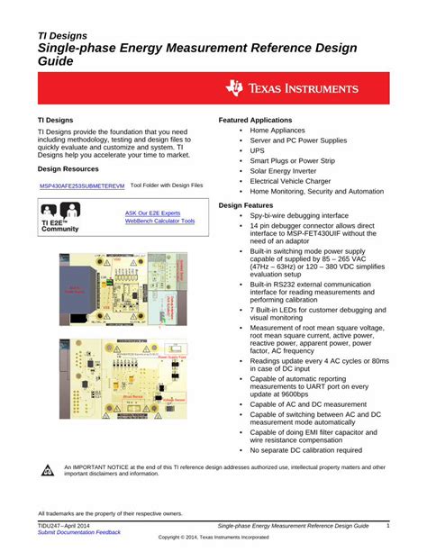 Single Phase Energy Measurement Reference Design Guide