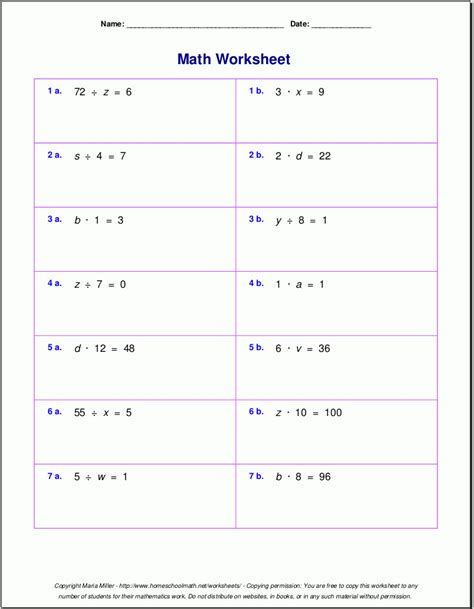 Single Variable Equations With Multiplication And Division Equations With Division - Equations With Division