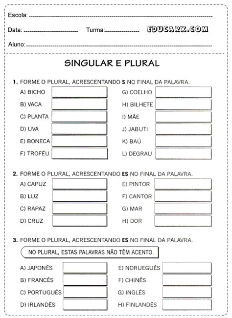Singular E Plural Atividades