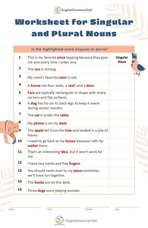 Singular Or Plural Nouns Worksheet For Class 8 Singular Or Plural Worksheet - Singular Or Plural Worksheet