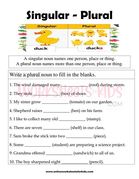 Singular Or Plural Worksheets K5 Learning Singular And Plural For Kindergarten - Singular And Plural For Kindergarten