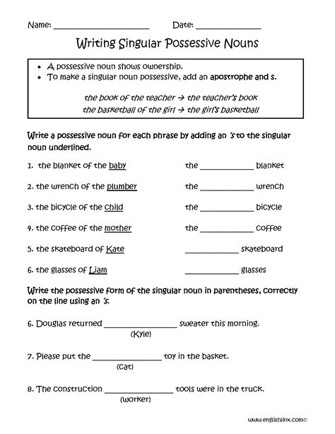 Singular Possessive Noun Worksheets 4th Grade Worksheets Singular Possessive Worksheet - Singular Possessive Worksheet