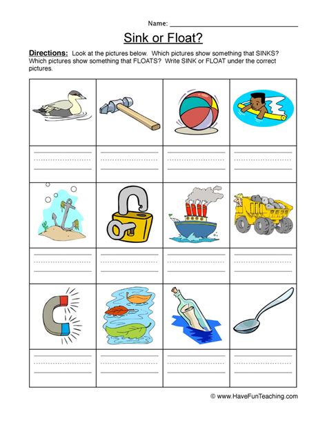 Sink Or Float Worksheet Sink And Float Worksheet For Kindergarten - Sink And Float Worksheet For Kindergarten