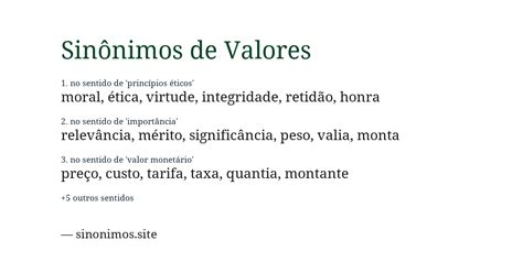 Sinonimo De Valores
