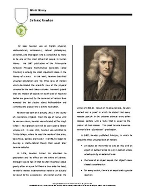 Sir Isaac Newton Biography Worksheet Easy Science For Sir Isaac Newton Worksheet - Sir Isaac Newton Worksheet