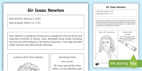 Sir Isaac Newton Lks2 Fact File Hunt Teaching Sir Isaac Newton Worksheet - Sir Isaac Newton Worksheet
