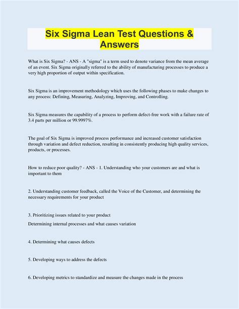 six sigma questions and answers