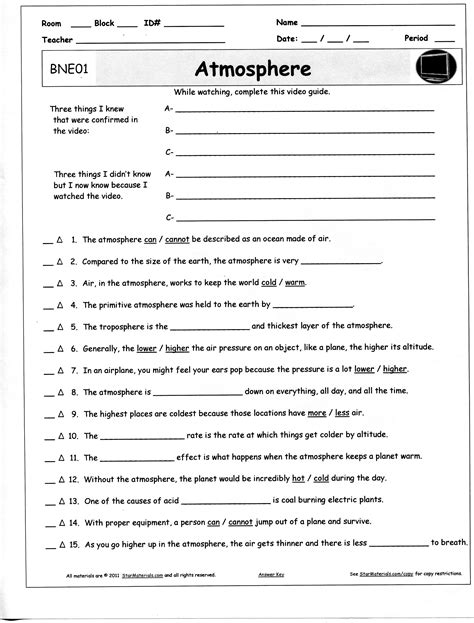 Sixth Grade Grade 6 Atmosphere Questions For Tests The Atmosphere In Motion Worksheet Answers - The Atmosphere In Motion Worksheet Answers