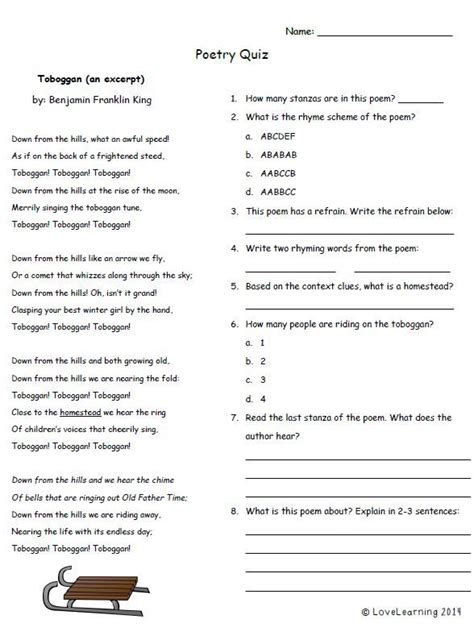 Sixth Grade Grade 6 Poetry Questions For Tests 6th Grade Poetry Worksheets - 6th Grade Poetry Worksheets