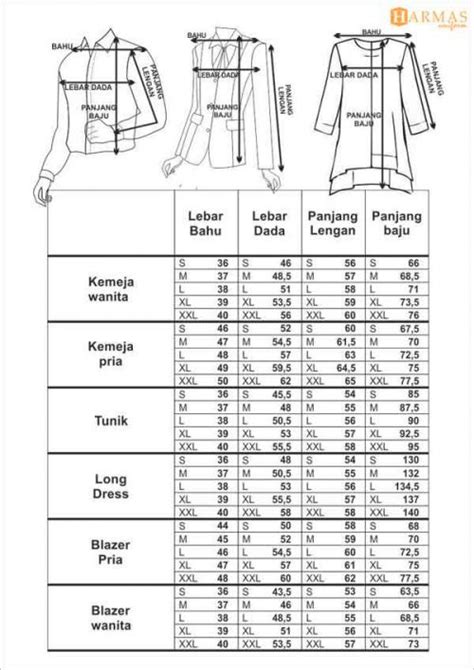 Size Chart Baju  Tabel Ukuran Baju - Size Chart Baju