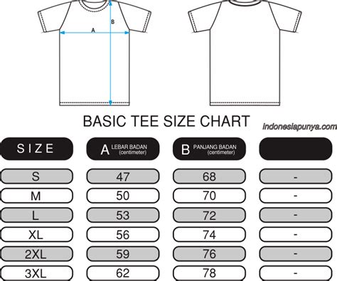 Size Chart Basic T Shirt Indonesiapunya Standar Ukuran Size Chart Baju - Size Chart Baju