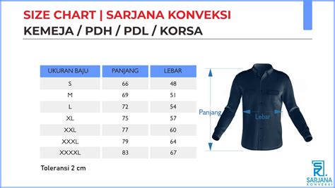 Size Chart Konveksi Pdh Pdl Jaket Polo Kaos Size Chart Baju - Size Chart Baju