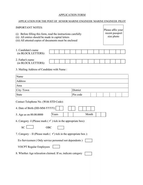 Size Picture Application Form