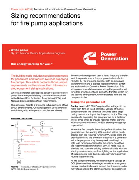 Sizing Recommendations For Fire Pump Applications