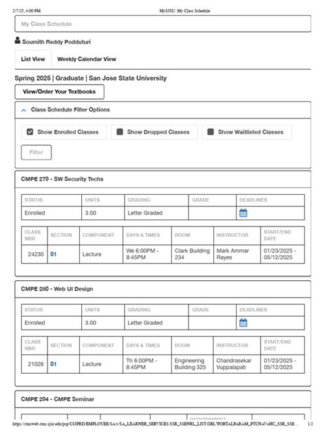 Sjsu Class Schedule