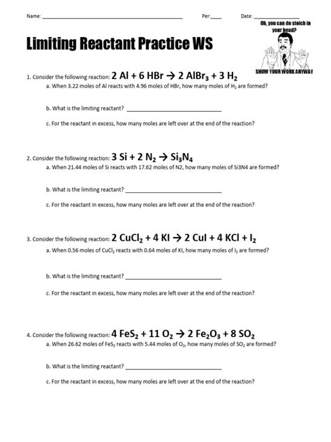Skill Practice 33 Limiting Reactants Answers