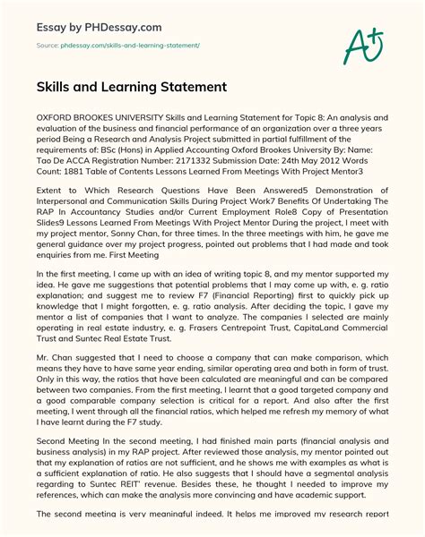 skills and learning statement pdg content development