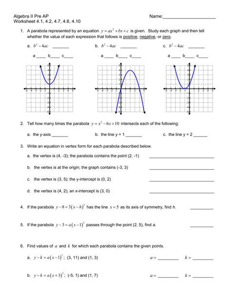 Read Skills Practice Algebra 2 Answer Key Parabolas 