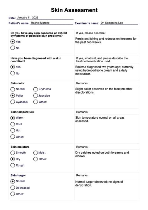 Download Skin Assessment Documentation Samples 