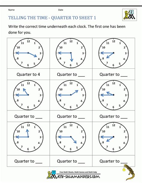 Skip To Content Quarter Hour Worksheet - Quarter Hour Worksheet