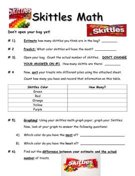 Skittles Math Worksheet Teachers Pay Teachers Tpt Skittles Math Worksheets - Skittles Math Worksheets