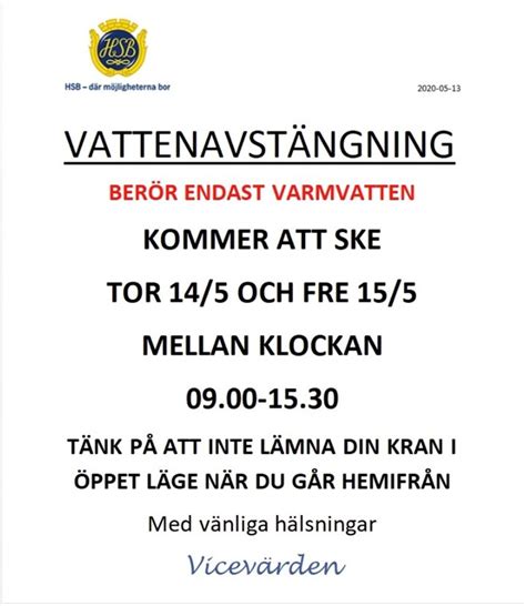 skylt vattenavstängning
