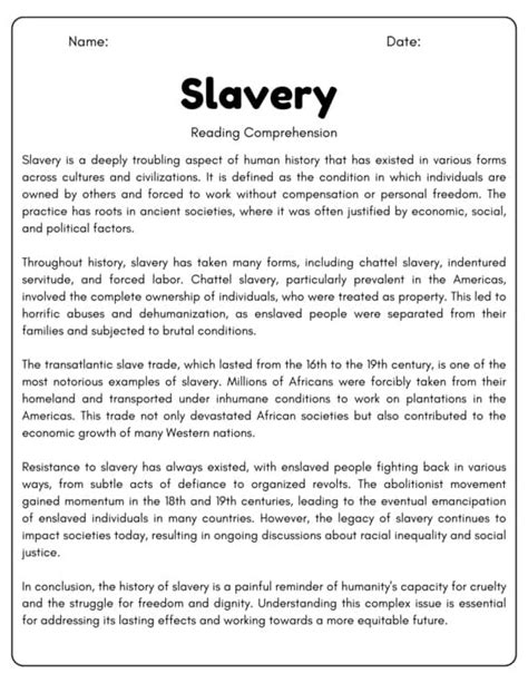 Slavery Comprehension