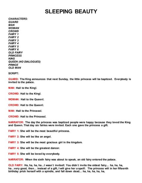 Sleeping Beauty Play Script For Children