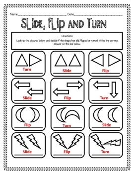 Slide Flip Turn Worksheet By Teaching Hagborg Tpt Slide Flip And Turn Worksheet - Slide Flip And Turn Worksheet