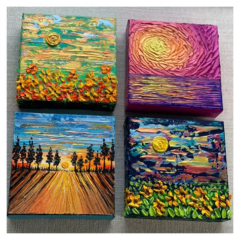 Mini Acrylic Pink and Purple Sunset Canvas Painting / 10x10cm