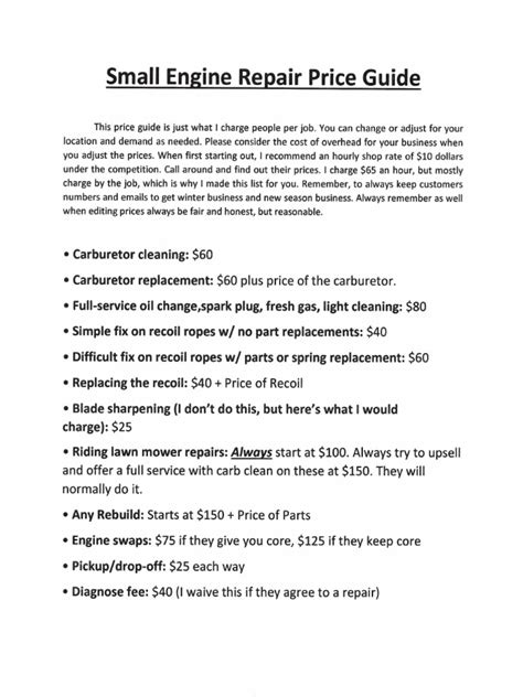 Small Engine Repair Labor Guide