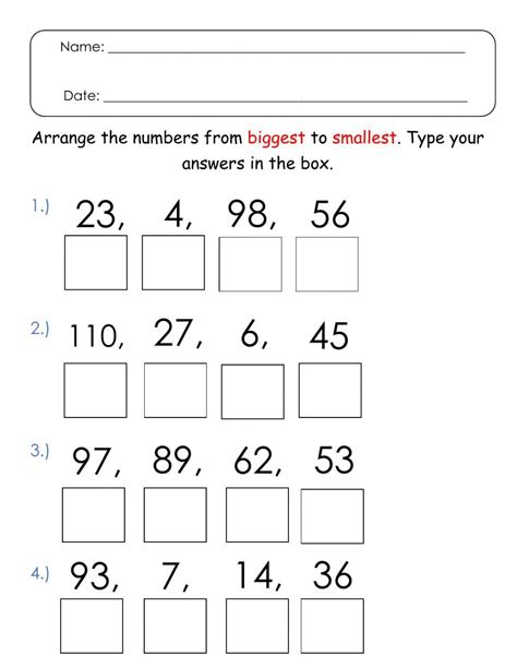 Smallest To Biggest Numbers Activity 18 Ascending Order Biggest And Smallest Number - Biggest And Smallest Number