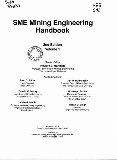 Read Sme Mining Engineering H 2Nd Edition 