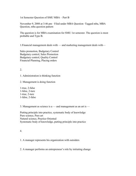 smu mba first semester question and answer