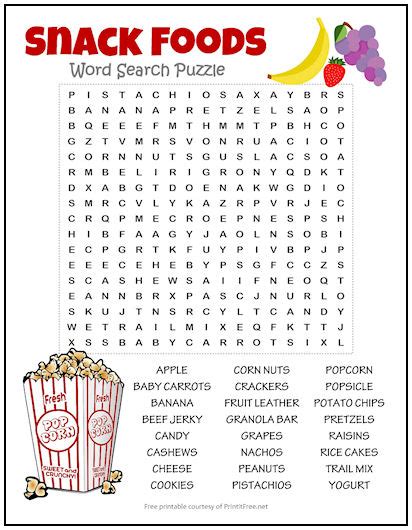 Snack Food Word Search Puzzles To Print Easy Food Word Search - Easy Food Word Search