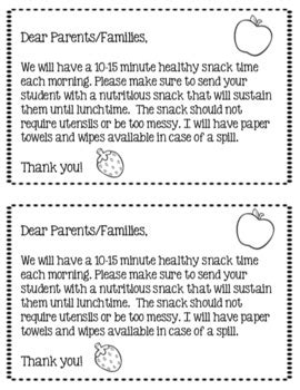 Read Online Snack Letter To Parents 