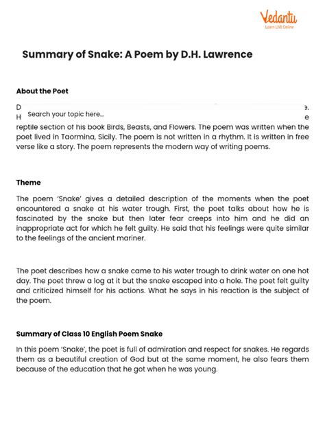 Snake Poem Summary