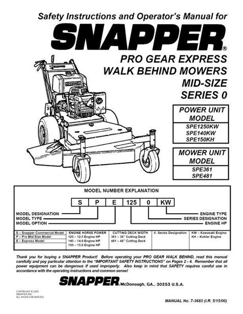 Snapper Pro Owners Manual