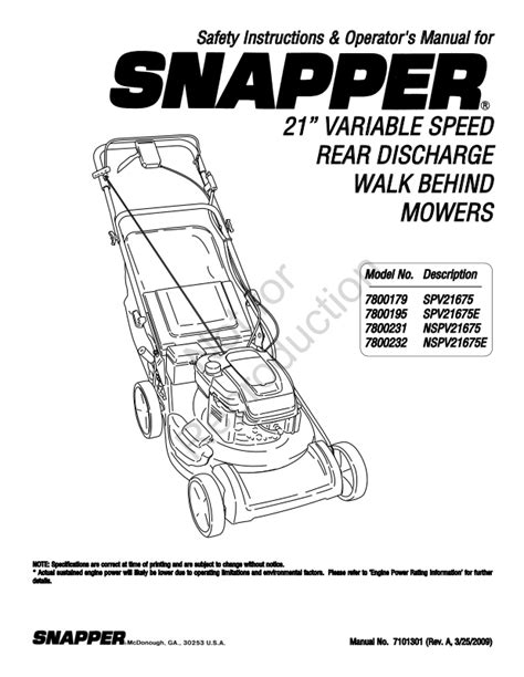 Full Download Snapper 7800179 User Guide 